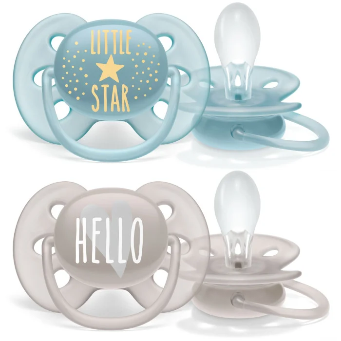 Philips AVENT / Пустышка силиконовая Ultra Soft декор Little Star/Hello, 6-18 мес. (уп.2 шт.), для мальчиков